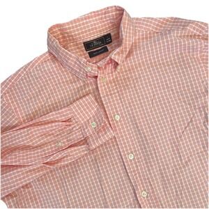 F.R. Tripler Mens Large‎ Button Down Shirt Peach Check Plaid 100% Cotton Preppy